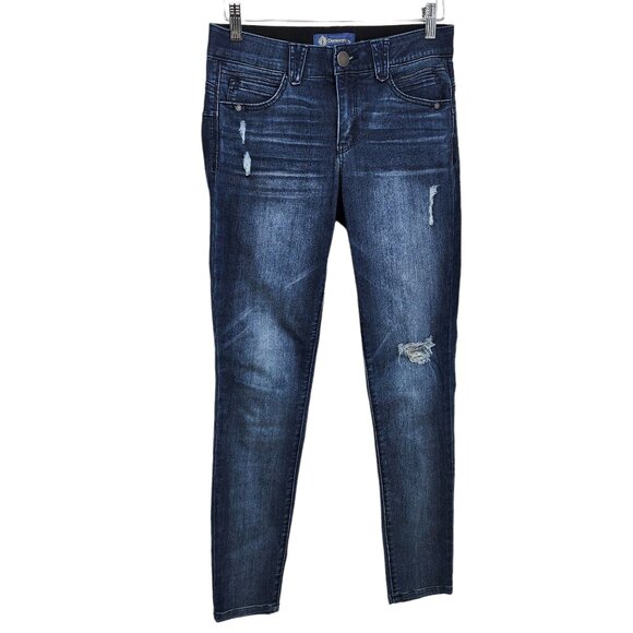 Democracy Jeans Womens Dark Wash Distressed Skinny Denim Blue‎ Ripped Size 6 - Picture 9 of 9